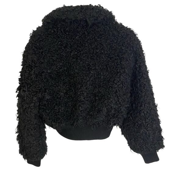RTA Andes Shaggy Faux Fur Cropped Jacket Zip Up Ribbed Trim Long Sleeve Black XS - Picture 10 of 11